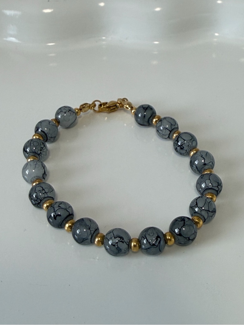Gold & Gray Marbled Bead Bracelet for Women